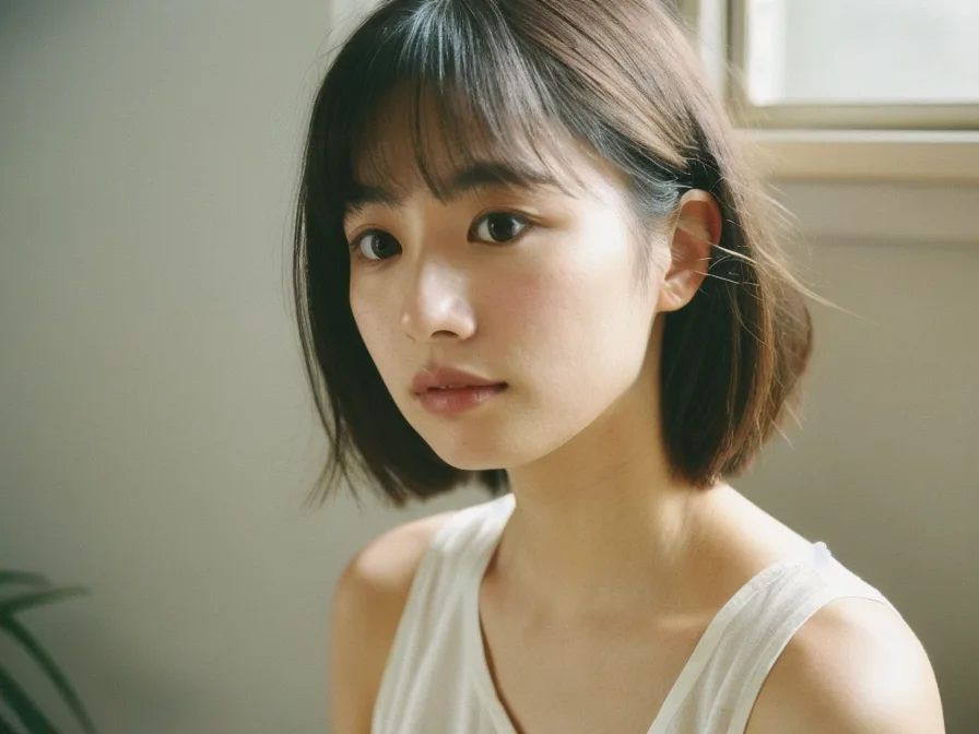 自分の質感タイプを確認するために鎖骨まわりをチェックする女性
