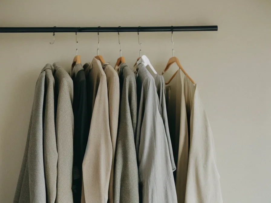 ウェーブタイプがさびしく見えやすいハリのあるシンプルな服のイメージ